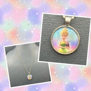 Tinker Bell Blaze Pendant Necklace 22 Inch Silver Ball Chain Retro Multicolor